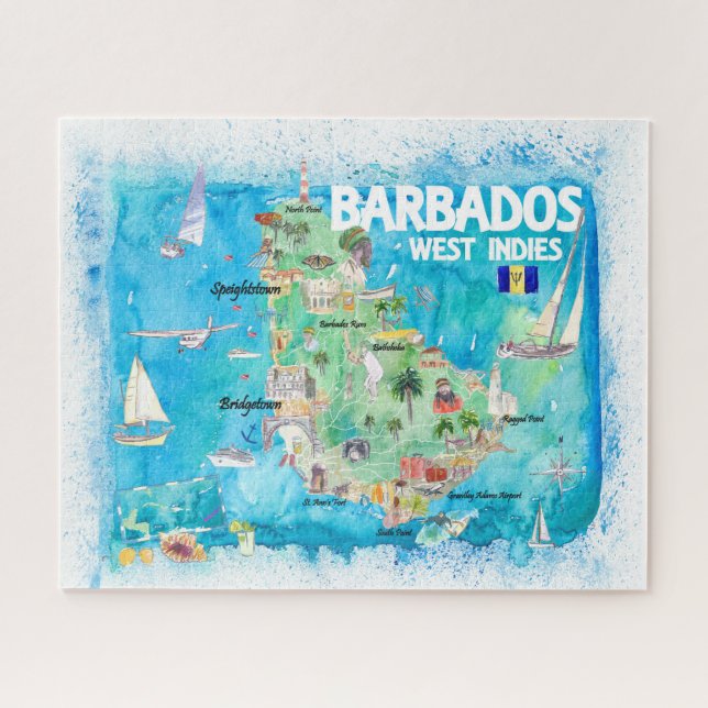 Puzzle Antillas de Barbados Ilustran mapa de viajes carib (Horizontal)