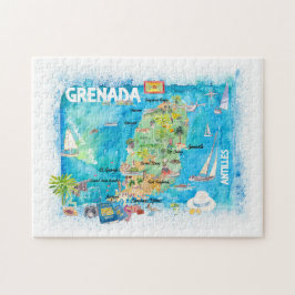 Puzzle Antillas de Granada Mapa ilustrado de viajes carib