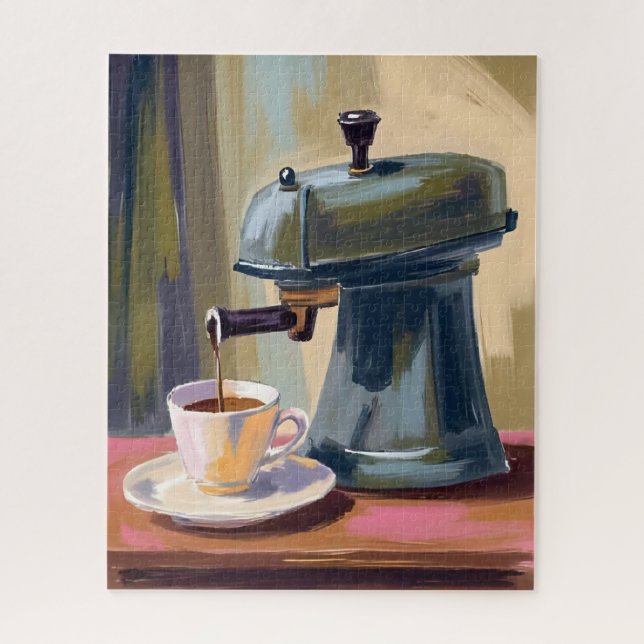 Puzzle Antique Coffee Machine Latte Watercolor (Vertical)