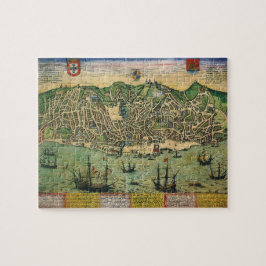 Puzzle Antique Map, Town Plan of Lisbon, Portugal, 1598