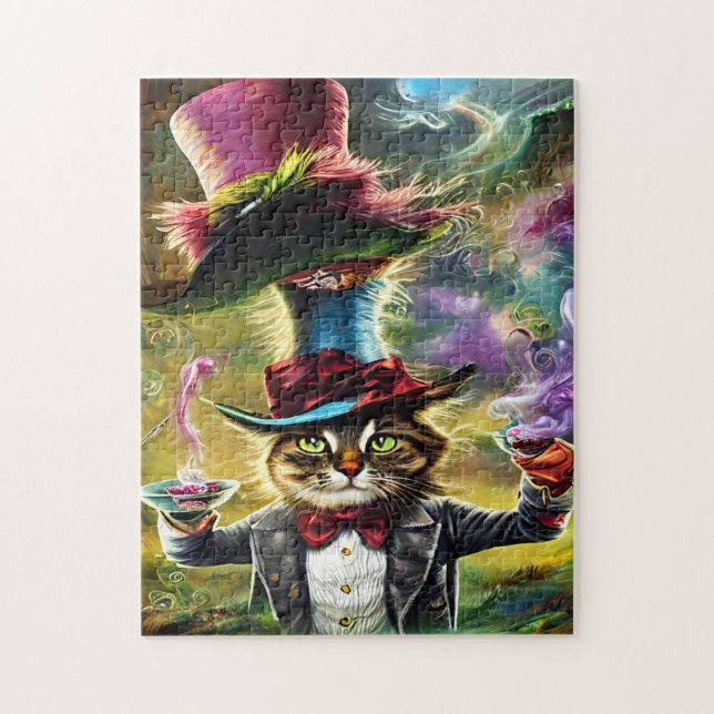 Puzzle antropomórfico Cat Mad Hatter Fantasy Fairytale (Vertical)