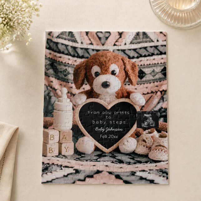 Puzzle Anuncio de embarazo adorable con peluche de cachor (Subido por el creador)