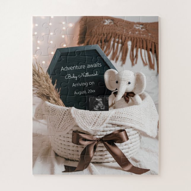 Puzzle Anuncio de embarazo boho pampas neutral (Vertical)