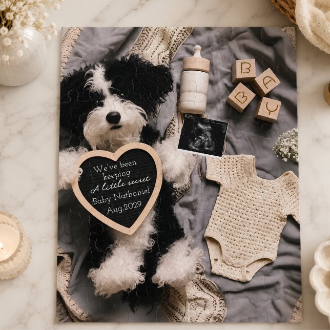 Puzzle Anuncio de embarazo con peluche de cachorro lindo  (Subido por el creador)