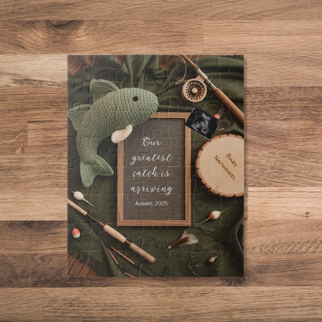 Puzzle Anuncio de embarazo con tema de pesca rústico (Subido por el creador)