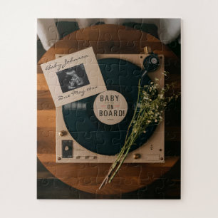 Puzzle Anuncio de Embarazo con Tocadiscos de Vinilo Retro