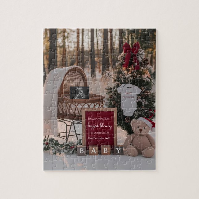 Puzzle Anuncio de embarazo en Navidad con nieve de invier (Vertical)