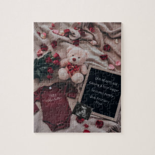 Puzzle Anuncio de Embarazo Romántico con Rosas y Osito de