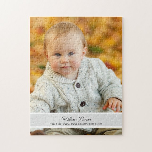 Puzzle Anuncio de nacimiento de bebé personalizado (Vertical)