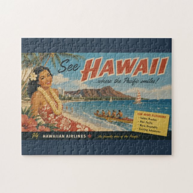Puzzle Anuncio de viaje hawaiano de estilo vintage (Horizontal)