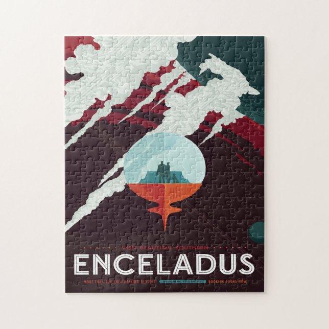 Puzzle Anuncio de viajes de Ciencia Ficción, Moon Encelad (Vertical)