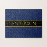 Puzzle Apellido o empresa Navy Blue & Gold Name<br><div class="desc">Diseño de personalizable moderno con tu nombre o cualquier otro texto,  ¡edita como quieras!</div>