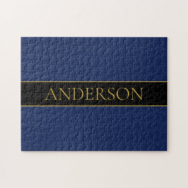 Puzzle Apellido o empresa Navy Blue & Gold Name (Horizontal)
