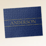 Puzzle Apellido o empresa Navy Blue & Gold Name<br><div class="desc">Diseño de personalizable moderno con tu nombre o cualquier otro texto,  ¡edita como quieras!</div>
