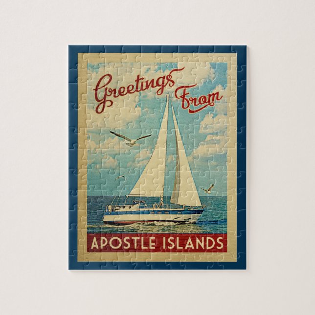 Puzzle Apostle Islands Sailboat Vintage Travel Wisconsin (Vertical)