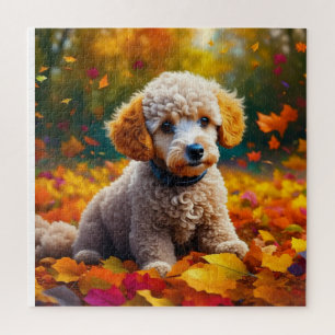 Puzzle Apricot Poodle Puppy en hojas otoñales