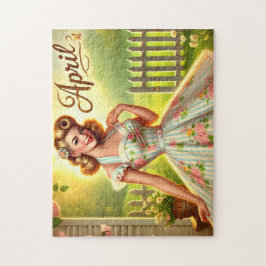 Puzzle April Retro Blonde Pin-Up Spring Girl 