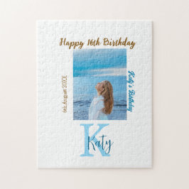 Puzzle Aqua azul marrón feliz nombre de foto de 16 años