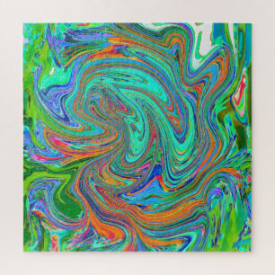 Puzzle Aqua, Naranja y Verde Arte Abstracto Retro Groovy