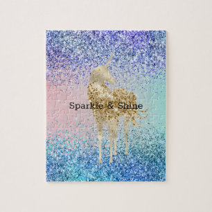 Puzzle Aqua Purple Purpurina Sparkle Gold Unicorn