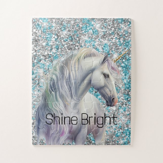 Puzzle Aqua Silver Unicorn Purpurina Sparkle (Vertical)