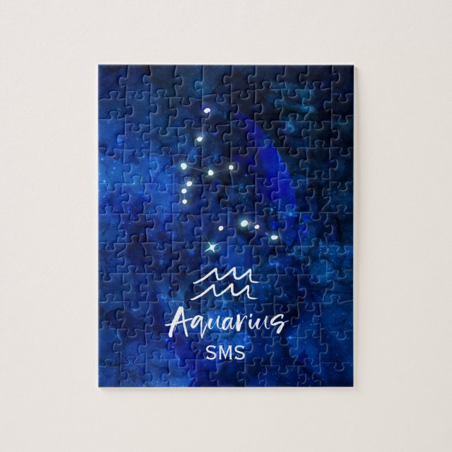 Puzzle Aquarius Zodiac Constelación Azul Galaxia Monogram (Vertical)