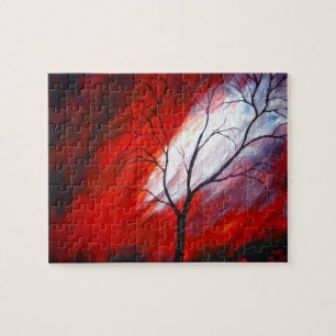 Puzzle Árbol abstracto y cielo rojo
