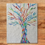 Puzzle Árbol arcoiris de vida Mosaico<br><div class="desc">Este rompecabezas decorativo tiene una huella de un árbol de mosaico de color arcoiris. El diseño original se hizo en mosaico con pequeños fragmentos de vidrio de colores vivos,  colocados en un fondo de yeso gris claro. Diseño original de mosaico © Michele Davies</div>