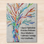 Puzzle Árbol de citas motivadas inspiradoras<br><div class="desc">Rompecabezas de Jigsaw en el árbol de motivación inspirador. Este rompecabezas decorativo cuenta con un árbol de mosaicos de colores arcoiris y una cita inspiradora. Porque creamos nuestra propia obra de arte no encontrarás esta imagen exacta de otros diseñadores. Original Mosaico © Michele Davies. Cita original © Michele Davies.</div>