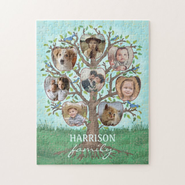 Puzzle Árbol de Collage de fotos familiar 8 imágenes + no (Vertical)