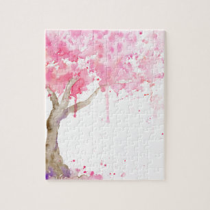 Puzzle Árbol de color de agua rosa abstracto, cerezo