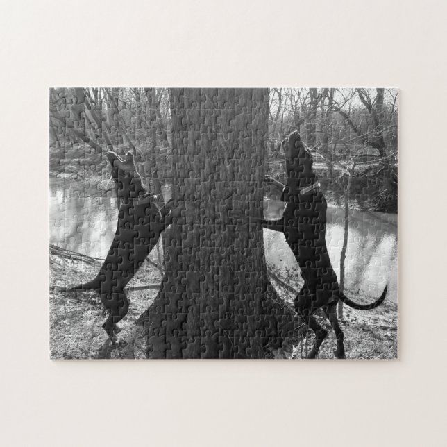 Puzzle Árbol de Coonhounds en blanco y negro (Horizontal)