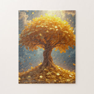 Puzzle árbol de dinero dorado monedas de oro