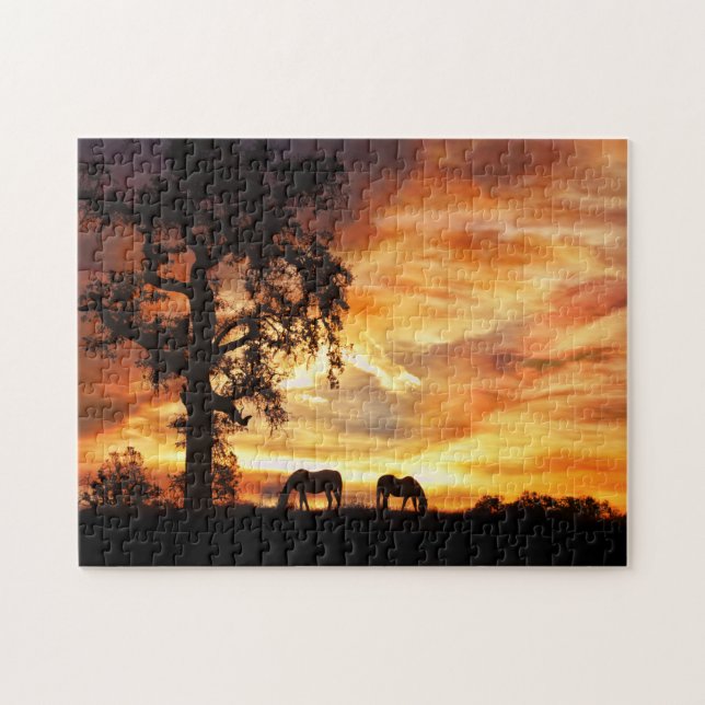 Puzzle Árbol de encino y atardecer feroz (Horizontal)