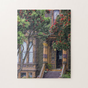 Puzzle Árbol de eucalipto de flores rojas enmarca estilo