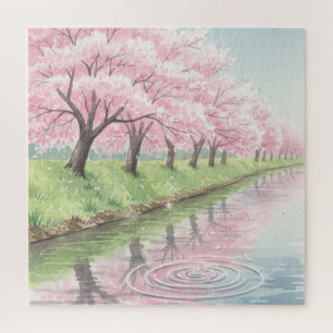 Puzzle Árbol de flor de cerezo en acuarela rosa pastel es