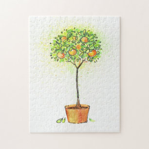 Puzzle Árbol de fruta cítrica pintado de la acuarela en