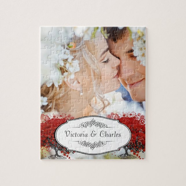 Puzzle Árbol de hojas del corazón rojo (Vertical)