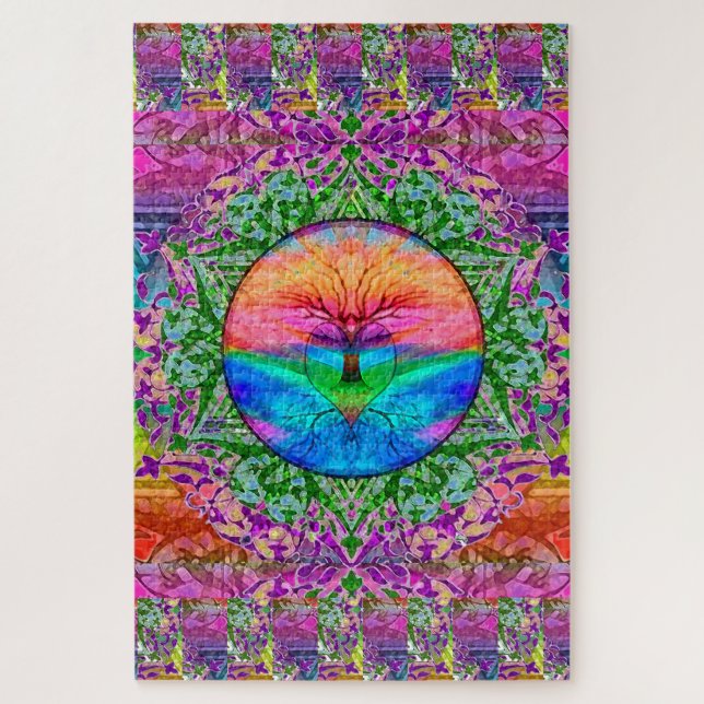 Puzzle Árbol de la vida calmante en colores arcoiris (Vertical)