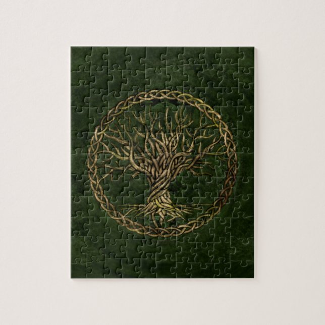 Puzzle Árbol de la vida - Yggdrasil - verde y oro (Vertical)