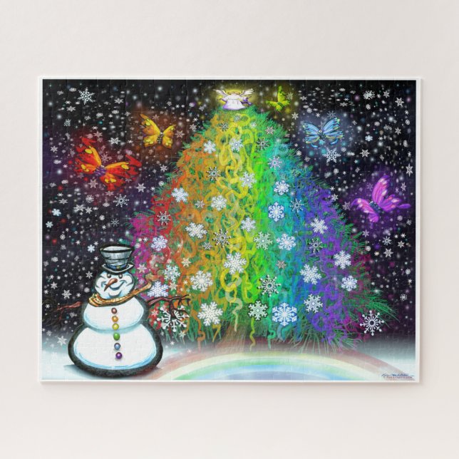 Puzzle Árbol de Navidad arcoiris con adornos (Horizontal)