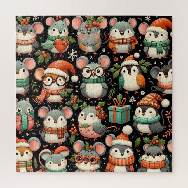 Puzzle Árbol de Navidad Cute colorido Mistletoe ratones (Vertical)