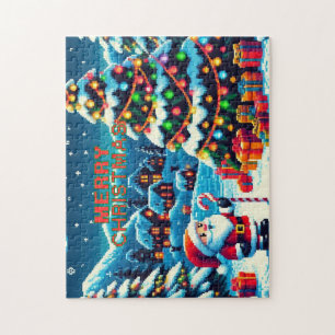 Puzzle Árbol de Navidad de 8 bits y Santa