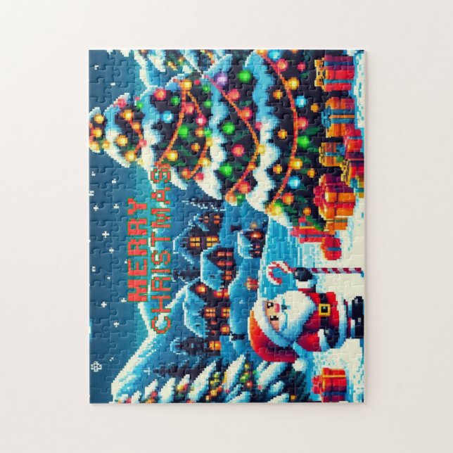 Puzzle Árbol de Navidad de 8 bits y Santa (Vertical)
