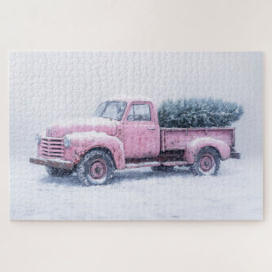 Puzzle Árbol de Navidad de Camión Rosado Vintage