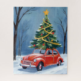 Puzzle Árbol de Navidad de Coche Rojo Antiguo