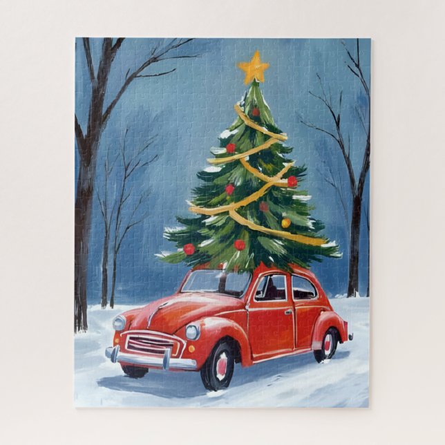 Puzzle Árbol de Navidad de Coche Rojo Antiguo (Vertical)