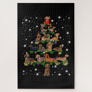 Puzzle Árbol De Navidad De Dachshund Cubierto Con Lámpa