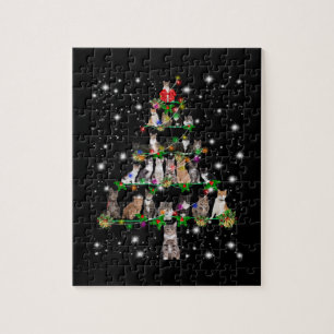 Puzzle Árbol De Navidad De Gato Cubierto Con Lámparas