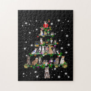 Puzzle Árbol de Navidad de gato lindo cubierto por linter